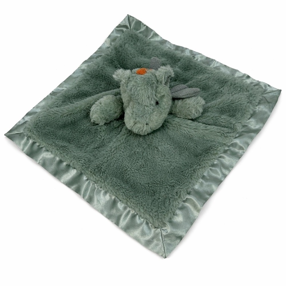 Cloud Island Dragon Security Blanket Sage Green Plush Satin Trim Lovey SWD3024C3